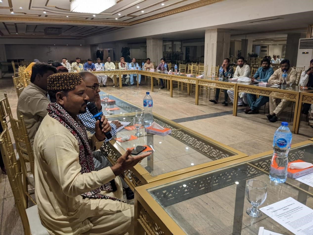 Sanitation workers interacting with civil society and policy stakeholders at a capacity building workshop organized by Center for Law & Justice, Pakistan (Image: Center for Law & Justice)