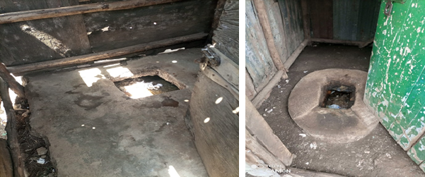 Partially full and full pit latrines at Korogocho Informal Settlement